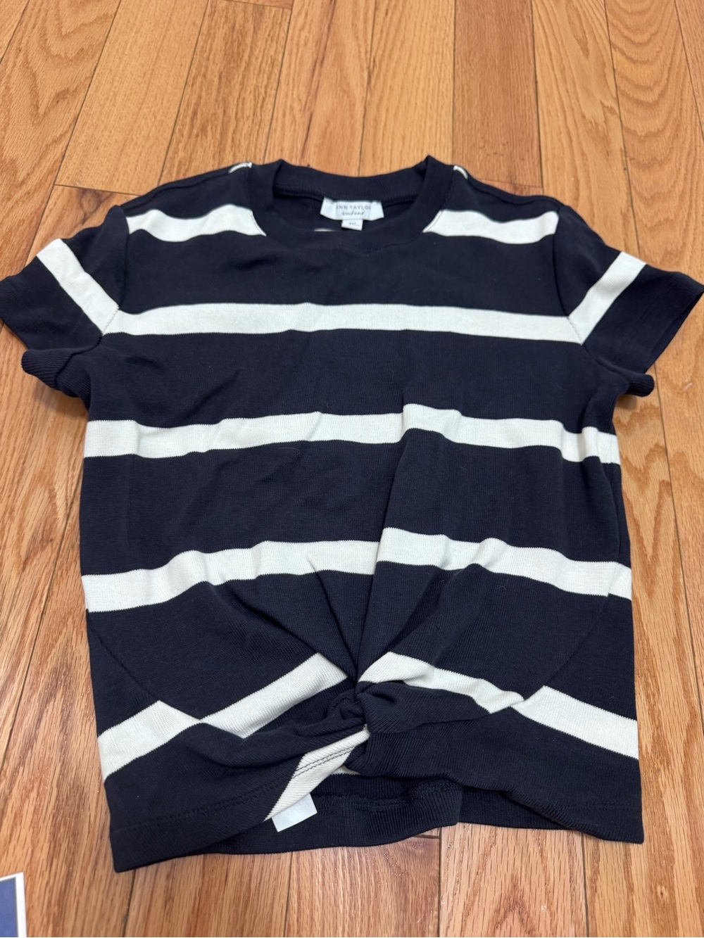 Ann Taylor Weekend Navy and White Striped Knit Top